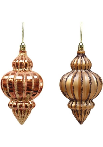 Yılbaşı Ağaç Süsü Simli Parlak Mat Karışık Sarkıt Süs Bakır 12 cm 4'lü modelleri