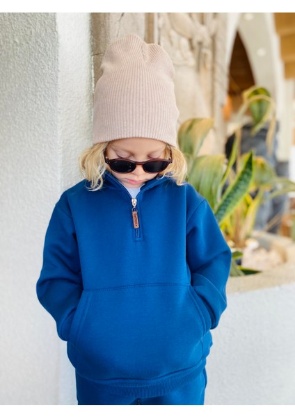 Erkek / Kız Çocuk Dik Yaka Sweatshirt Kangru Cepli 3 Iplik Şardonlu modelleri