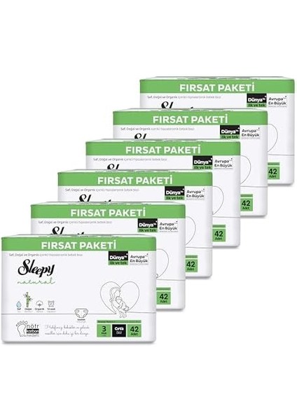 Sleepy Natural Fırsat Paketi Bebek Bezi 3 Numara Midi 252 Adet