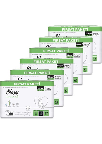 Sleepy Natural Fırsat Paketi Bebek Bezi 3 Numara Midi 252 Adet fiyatları