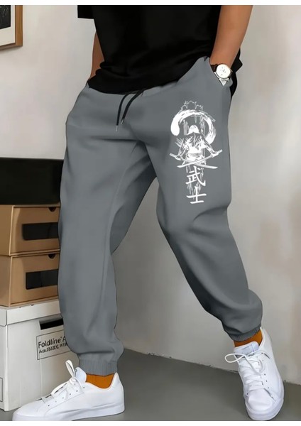 Büyük Beden Özel Tasarım Samuray Baskılı %100 Pamuk Kışlık Erkek Eşofman Altı