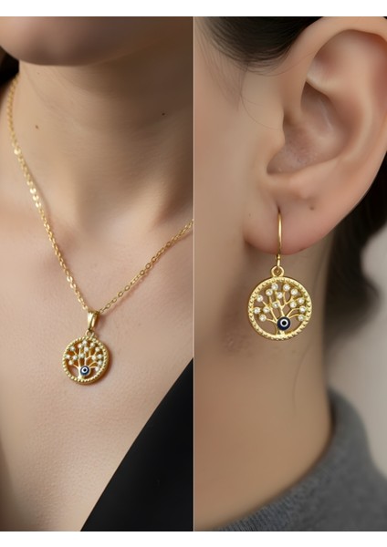 Nazar Hayat Ağacı Zarif Detay Kadın Kolye Küpe Set