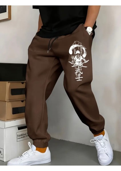 Büyük Beden Özel Tasarım Samuray Baskılı %100 Pamuk Kışlık Erkek Eşofman Altı