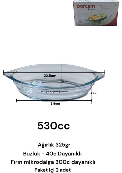 Borcam Küçük Oval Servis Kase Bor Cam Kayık Kek Yemek Sunum Fırın Kasesi Kalıbı 530CC 2 Adet modelleri