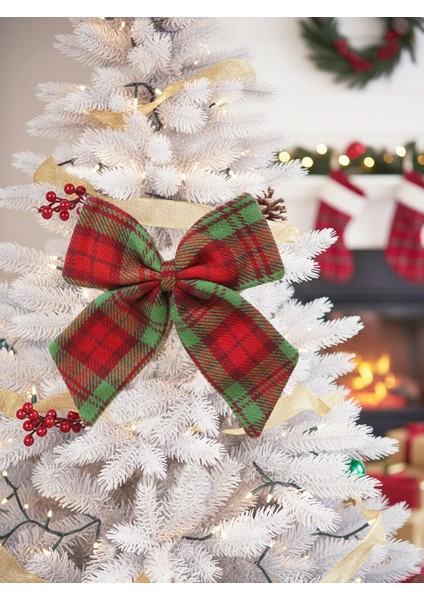 Yılbaşı Fiyonk Kırmızı Yeşil Ekose Desenli Dekoratif Kapı & Ağaç Süsü 21 cm fiyatları