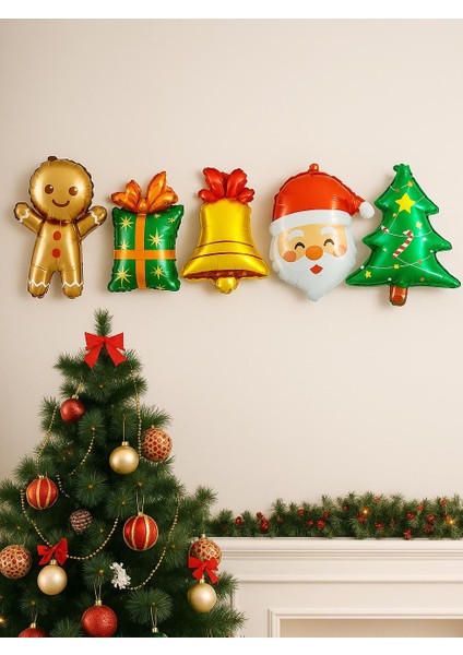 Yılbaşı Temalı Folyo Balon Seti Parti Balonu (5'li)