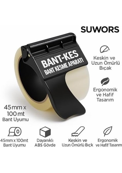 Pratik Koli Bant Kesici Aparat – 45MM x 100MT Bant Uyumlu, Ergonomik Tasarım, Dayanıklı Plastik Gövde, Koli Paketleme ve Ofis Kullanımı Için fiyatları