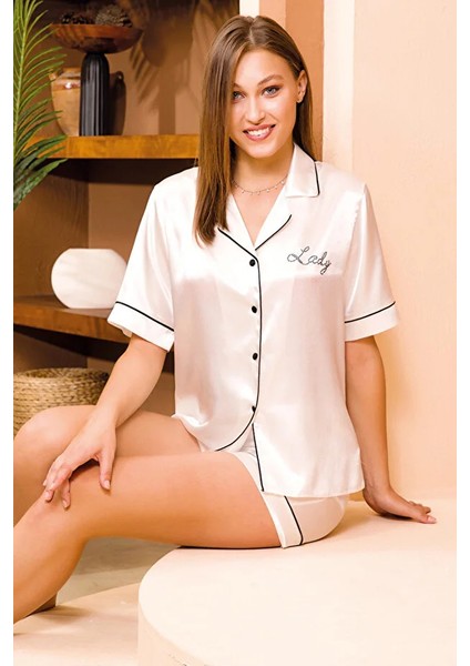 Lady Saten Beyaz Şortlu Lüks A Kalite Gecelik Takımı fiyatları