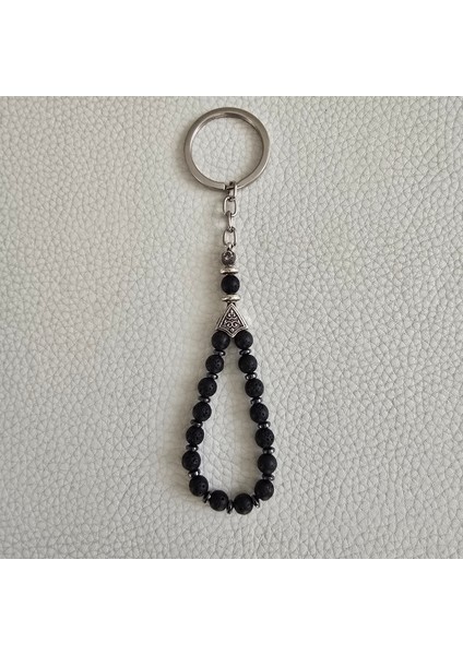 - Lav Taşı ve Hematit - Doğaltaş Tesbih Anahtarlık