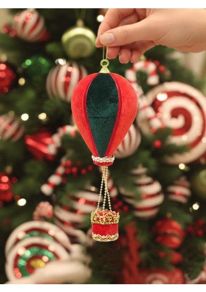 Balon Figürlü Yılbaşı Ağaç Süsü Kadife Yeni Yıl Dekorasyonu Yeşil Kırmızı 25 cm