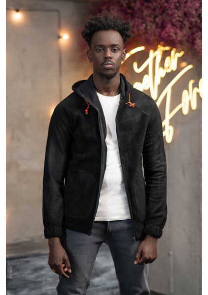 Slimfit Kapşonlu Yan Cepli Fermuarlı Spor Polar Hırka