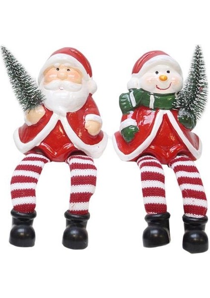 Yılbaşı Hediyelik Seramik Dekor Süsü Noel Baba & Kardan Adam Biblo Seti 16 cm modelleri