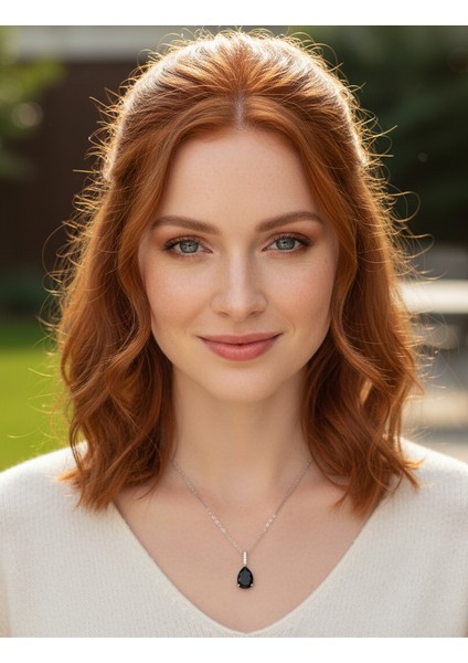 Gümüş Renk Sıra Taşlı Siyah Damla Model Sf Zincir Çelik Kolye-Zarif Siyah Safir Damla Kolye fırsatları