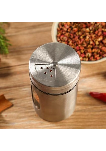 2&apos;li Ayarlanabilir Metal Gövdeli Cam Tuzluk ve Baharatlık Seti - Şık ve Dayanıklı Tasarım, Mutfakta Pratik Kullanım (Krom, 14 Cm)