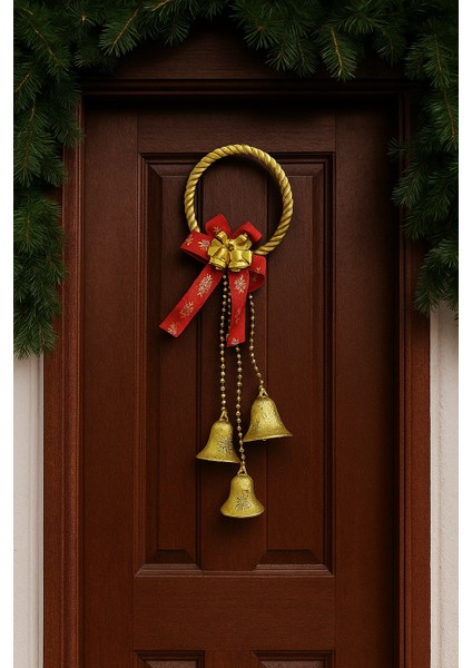 30 cm Halkalı Mini Kırmızı Fiyonklu Yılbaşı Kapı Süsü – Asmalı Dekor fiyatları