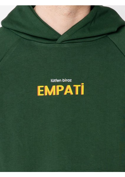 Unisex Oversize Kapüşonlu Yeşil Baskılı Empati Sweatshirt modelleri