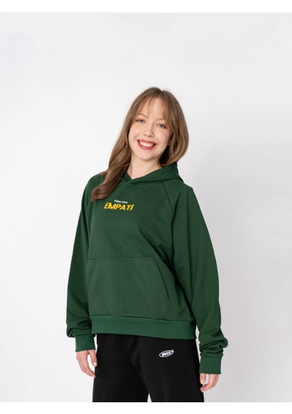 Unisex Oversize Kapüşonlu Yeşil Baskılı Empati Sweatshirt fırsatları