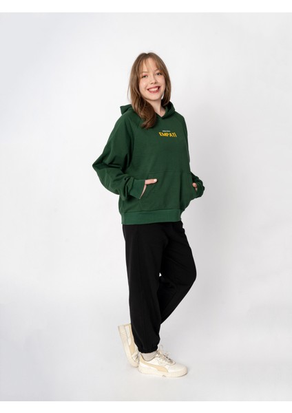 Unisex Oversize Kapüşonlu Yeşil Baskılı Empati Sweatshirt