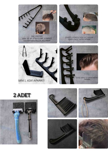 Mucizevi Tarak, Kesim Tarağı, 2 Li Bıçak Askı Aparatı Siyah Set