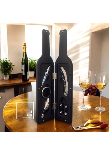 Şişe Şeklinde Tirbüşon Seti – Şarap Gurmeleri Için Lüks Hediye, Açacak ve Tıpa Takımı