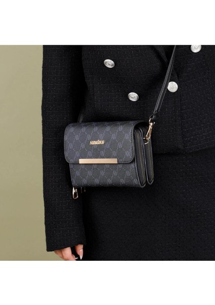 381 Kadın El Çantası Siyah Baskılı