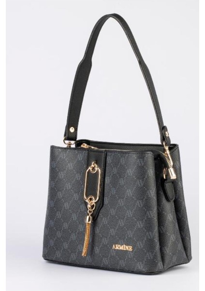 361 Kadın Omuz Çantası Siyah Baskılı