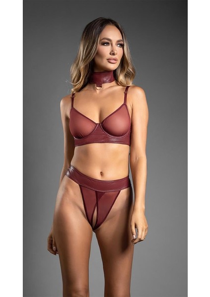 Bordotül Büstiyerli Özel Bölgesi Açık Kelepçeli Fantezi Deri Takım fiyatları