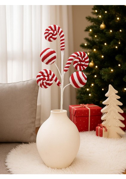 Lolipop & Baston Şeker Yılbaşı Dekor ve Ağaç Süsü – Kırmızı Beyaz 70 cm
