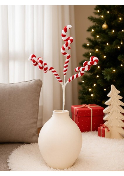 Spiral Desenli Yılbaşı Dekor ve Ağaç Süsü – Kırmızı Beyaz 60 cm