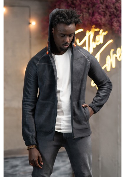 Slimfit Kapşonlu Yan Cepli Fermuarlı Spor Polar Hırka fırsatları