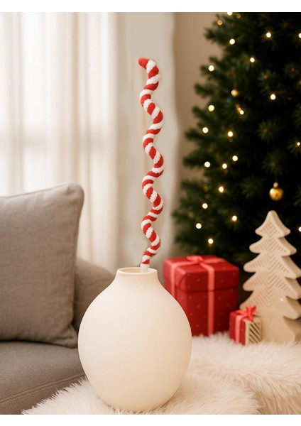 Sarmal Yılbaşı Ağaç Süsü – Kırmızı Beyaz Spiral Dekoratif Dal 60 cm