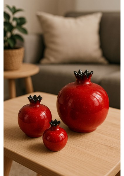 Dekoratif Polyester 3'lü Nar Yapay Meyve Obje Seti