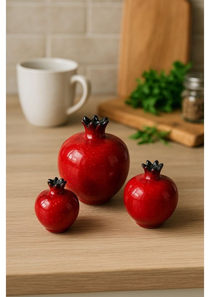 Dekoratif Polyester 3'lü Nar Yapay Meyve Obje Seti fiyatları