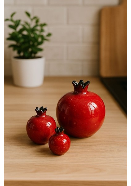 Dekoratif Polyester 3'lü Nar Yapay Meyve Obje Seti modelleri