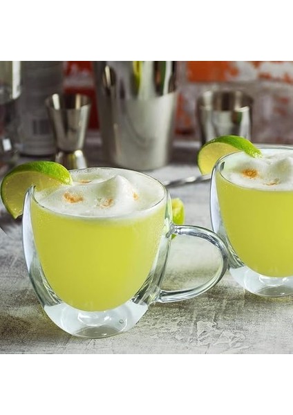 2 Adet Çift Cidarlı 250 ml Kulplu Cam Çay Kahve Süt Kupa Borosilikat Bardak