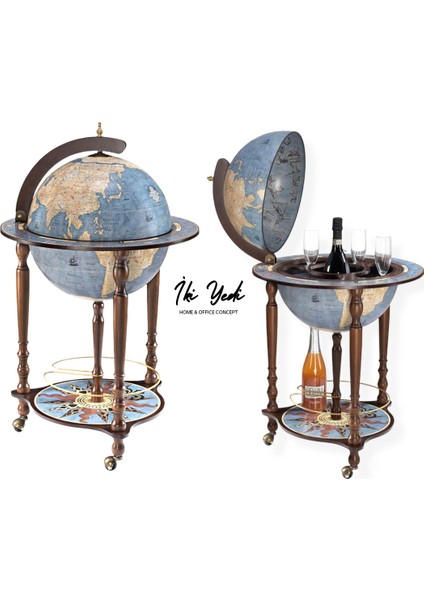 Bluedislas Mavi Dünya Bar Küresi, Ahşap Ayaklı Şaraplık, Dekoratif Içki Arabası ve Sunum Sehpası fiyatları