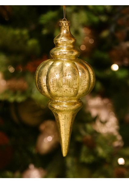 Yılbaşı Ağaç Süsü Antik Efektli Sarkıt Asılabilir Dekoratif Süs Altın 26 cm