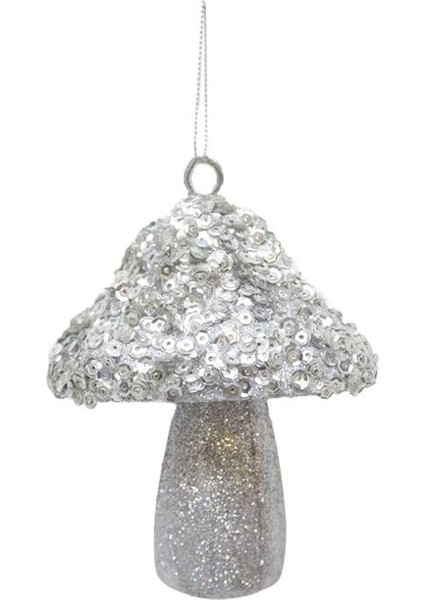 Yılbaşı Ağaç Süsü Mantar Figürlü Asılabilir Pul Payet İşlemeli Dekoratif Süs Gümüş 10 cm fiyatları