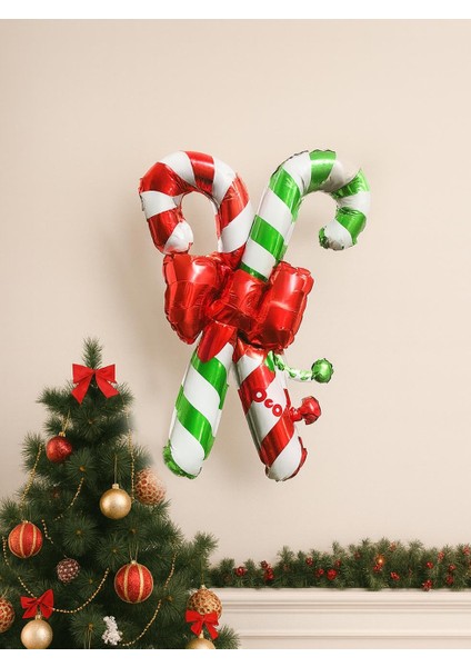 Yılbaşı Baston Şeker Folyo Balon Parti Balonu 63 cm