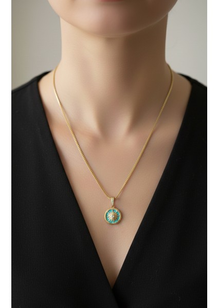Altın Renk Yeşil Mine Yuvarlak Güneş Asansör Zincir Çelik Kolye fiyatları