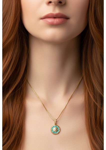 Altın Renk Yeşil Mine Yuvarlak Güneş Asansör Zincir Çelik Kolye modelleri