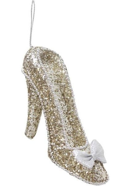 Yılbaşı Ağaç Süsü Işıltılı Simli Topuklu Ayakkabı Asılabilir Dekoratif Süs Şampanya 14 cm fiyatları