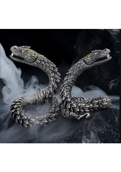 Viking Yılan Başlı 925 Ayar Gümüş Bileklik 25,5cm 83 Gram Sertifikalı fiyatları