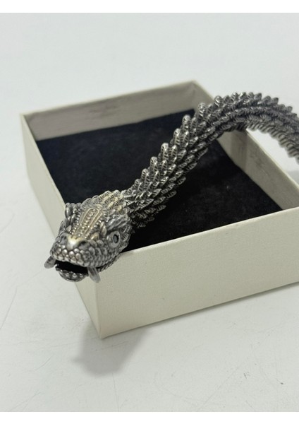 Viking Yılan Başlı 925 Ayar Gümüş Bileklik 25,5cm 83 Gram Sertifikalı fırsatları