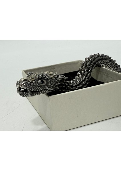 Viking Yılan Başlı 925 Ayar Gümüş Bileklik 25,5cm 83 Gram Sertifikalı indirimleri