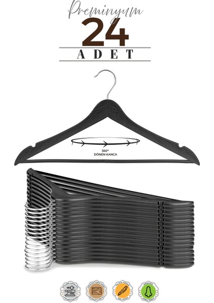 24 Adet Ahşap Görünümlü Plastik A Kalite Elbise Askı