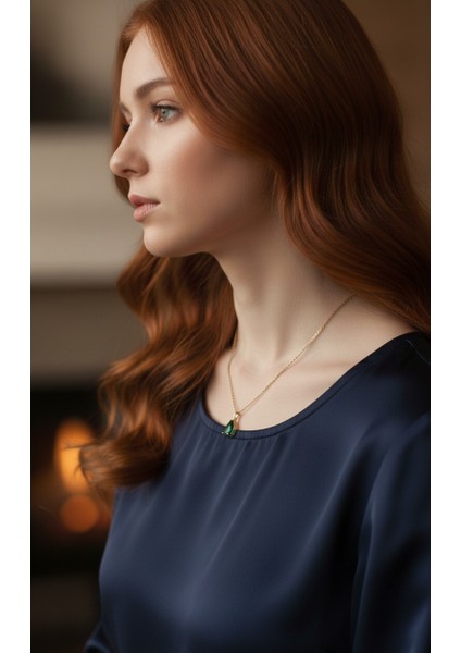 Altın Renk Sıra Taşlı Yeşil Damla Model Sf Zincir Çelik Kolye-Zarif Yeşil Safir Damla Kolye indirimleri