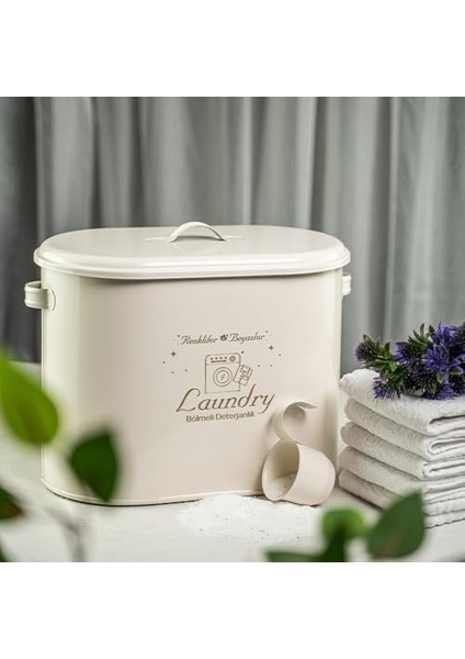 Lin Metal Bölmeli Metal Kapaklı Ölçekli Deterjanlık, Toz Deterjanlık, Banyo Deterjanlık, (Laundry Baskılı) LN1258K