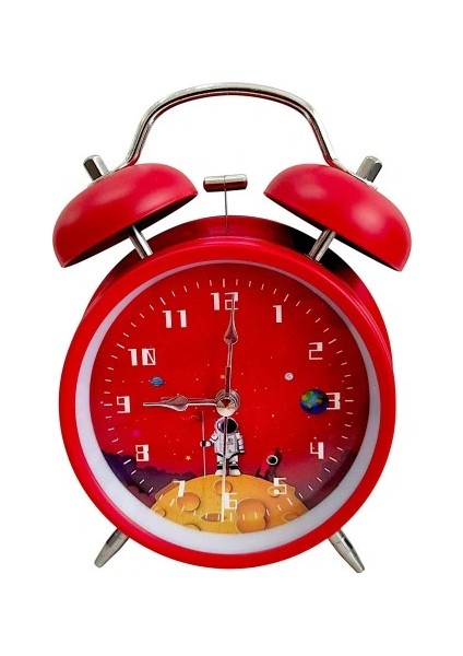 Astronot Tasarımlı Metal Kırmızı Masa Üstü Alarmlı Çalar Saat