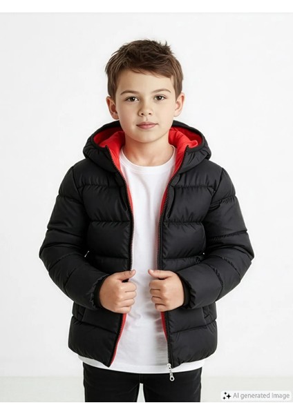 Lcw Kids Siyah Kapüşonlu Erkek Çocuk Şişme Mont